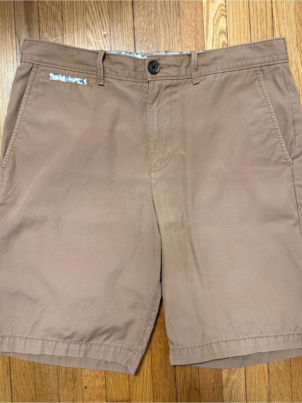 Original Penguin Men’s Cotton Brown 5 Pocket Shorts with Print Detail, Size 32